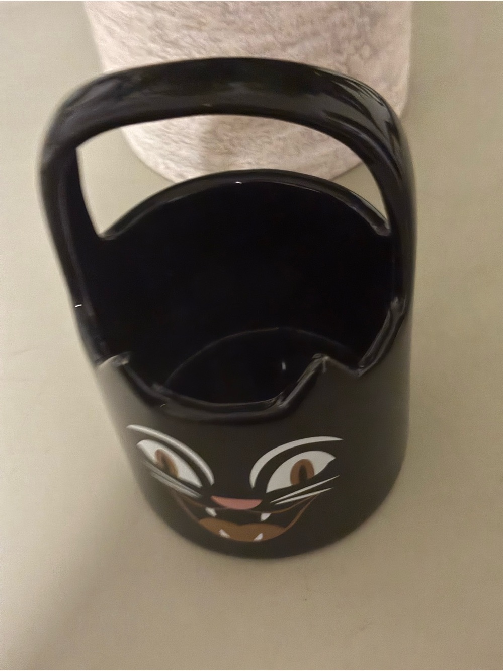 Black Cat-Face Ceramic Pet Bag & Treat Holder
